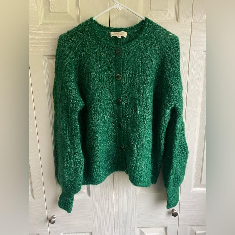 Sezane Women Alma Elegant Green Cable Knit Sweater - Picture 3 of 9